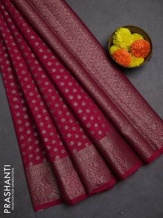Semi chiniya silk saree pink with allover thread & zari woven buttas and woven border