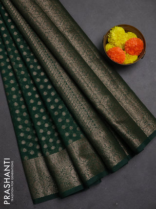 Semi chiniya silk saree dark green with allover thread & zari woven buttas and woven border