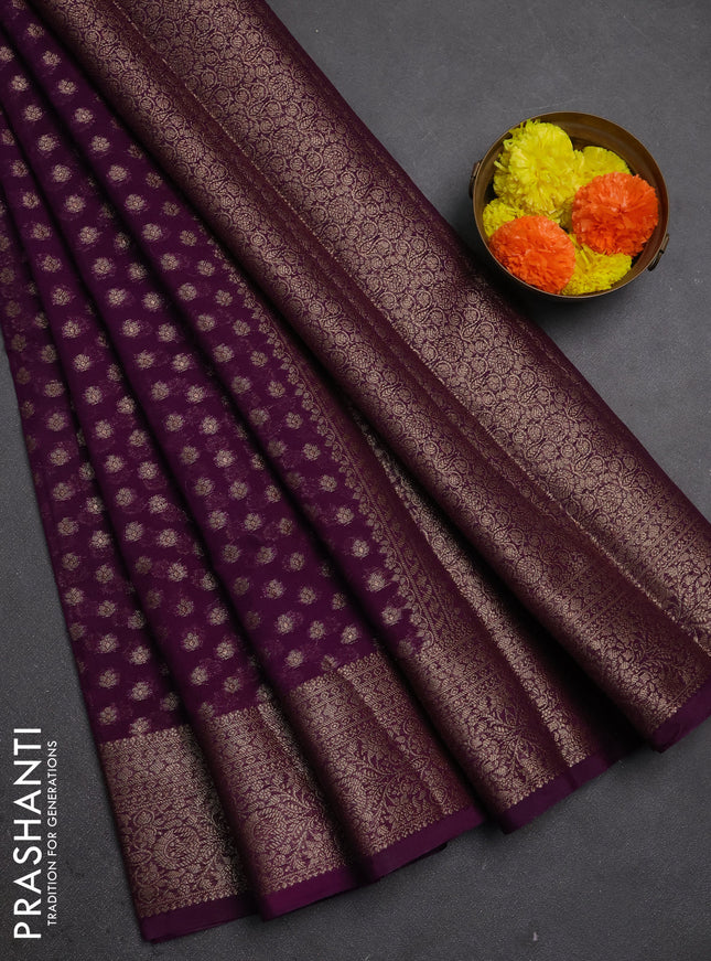 Semi chiniya silk saree purple with allover thread & zari woven buttas and woven border