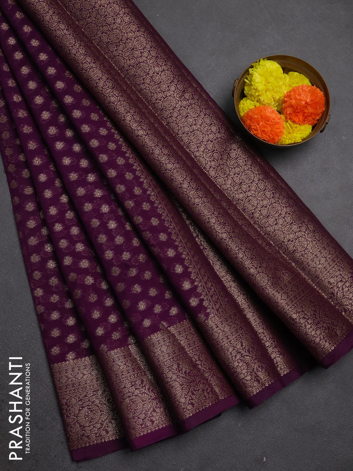 Semi chiniya silk saree purple with allover thread & zari woven buttas and woven border