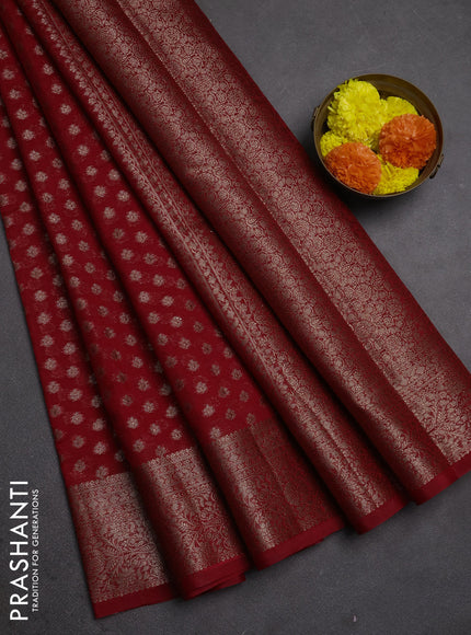 Semi chiniya silk saree red with allover thread & zari woven buttas and woven border