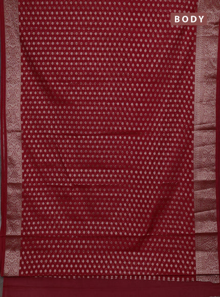 Semi chiniya silk saree red with allover thread & zari woven buttas and woven border
