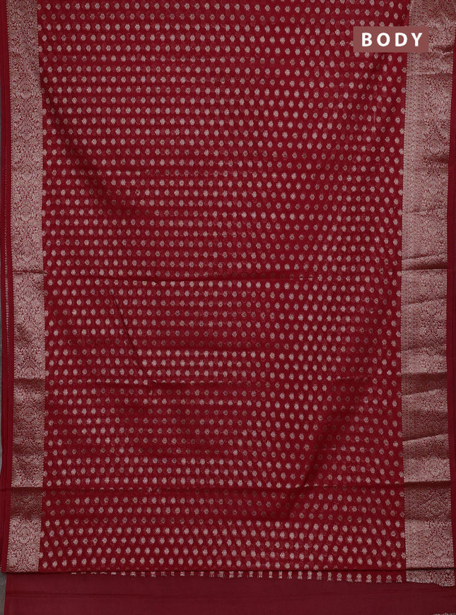 Semi chiniya silk saree red with allover thread & zari woven buttas and woven border