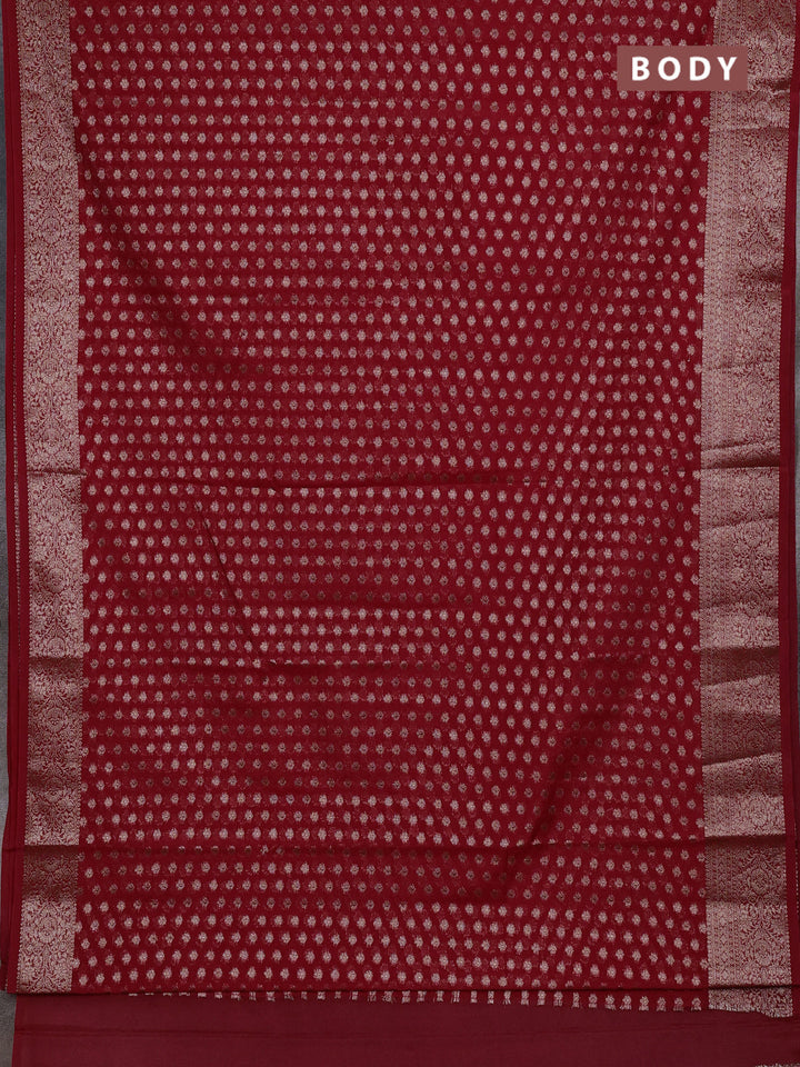 Semi chiniya silk saree red with allover thread & zari woven buttas and woven border