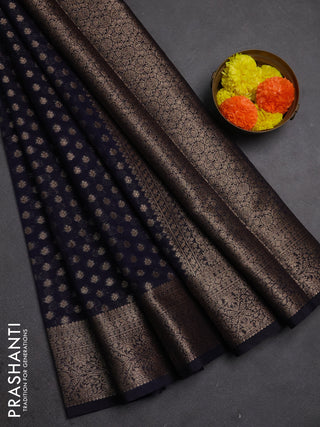 Semi chiniya silk saree navy blue with allover thread & zari woven buttas and woven border