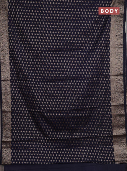 Semi chiniya silk saree navy blue with allover thread & zari woven buttas and woven border