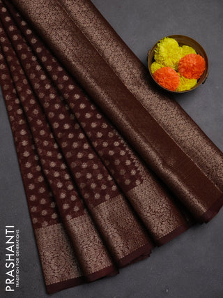 Semi chiniya silk saree brown with allover thread & zari woven buttas and woven border