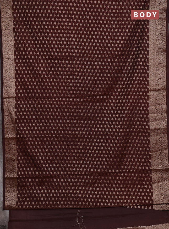 Semi chiniya silk saree brown with allover thread & zari woven buttas and woven border