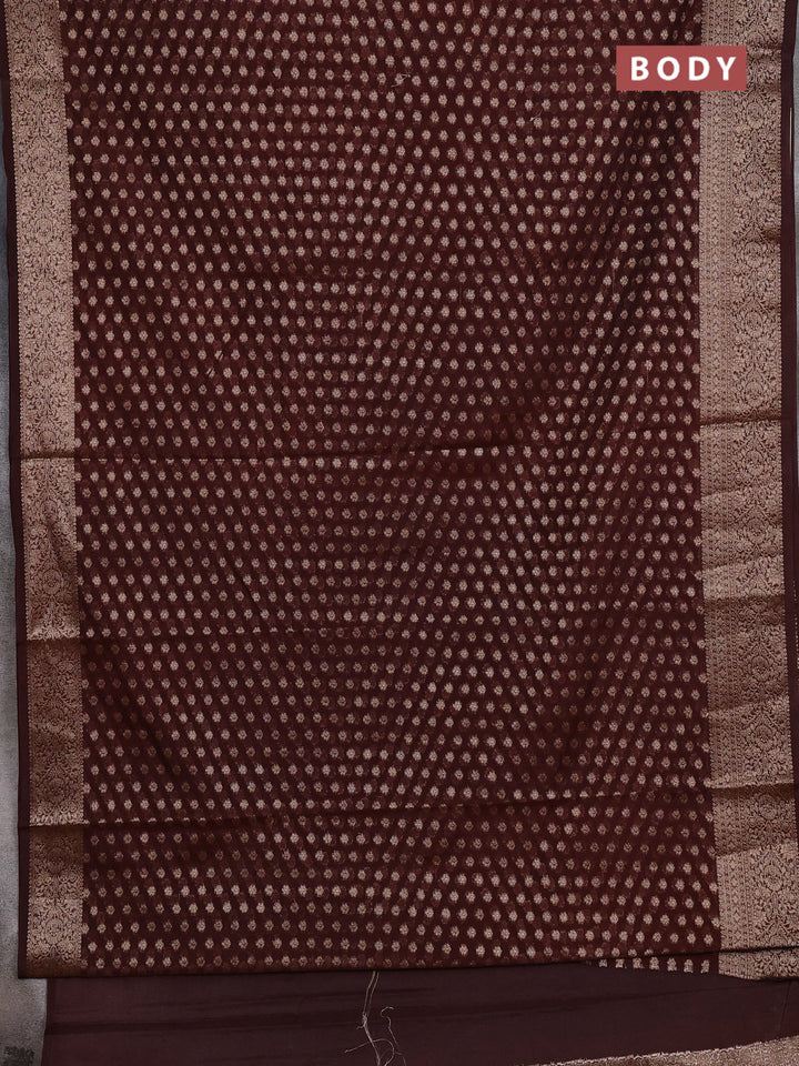 Semi chiniya silk saree brown with allover thread & zari woven buttas and woven border