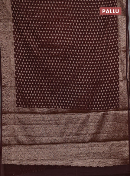 Semi chiniya silk saree brown with allover thread & zari woven buttas and woven border