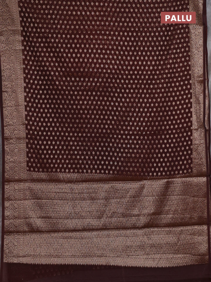 Semi chiniya silk saree brown with allover thread & zari woven buttas and woven border