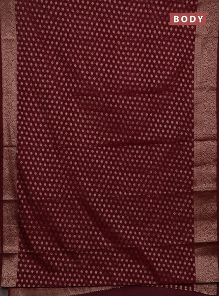 Semi chiniya silk saree wine shade with allover thread & zari woven buttas and woven border