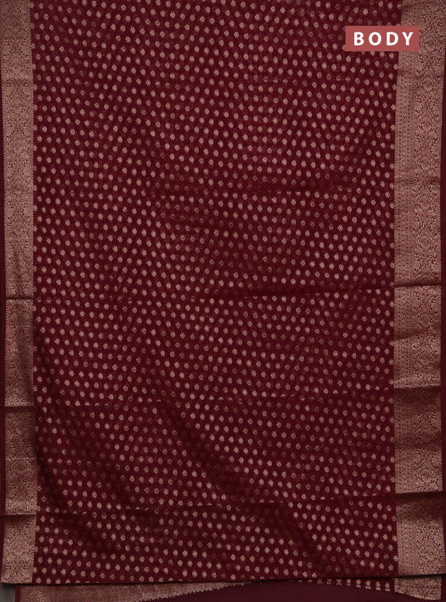 Semi chiniya silk saree wine shade with allover thread & zari woven buttas and woven border