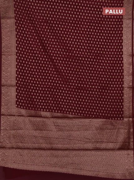 Semi chiniya silk saree wine shade with allover thread & zari woven buttas and woven border