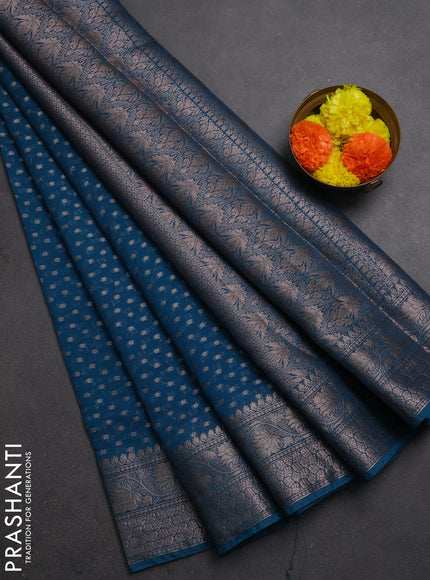 Semi chiniya silk saree cs blue with allover thread & zari woven buttas and woven border