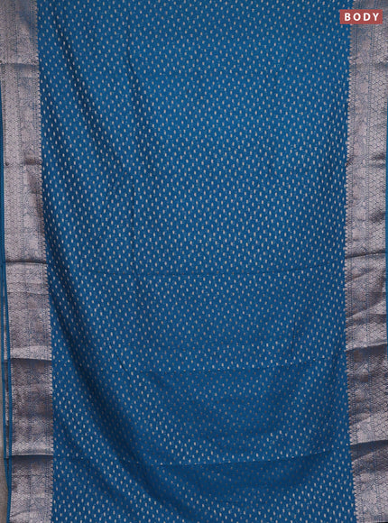 Semi chiniya silk saree cs blue with allover thread & zari woven buttas and woven border