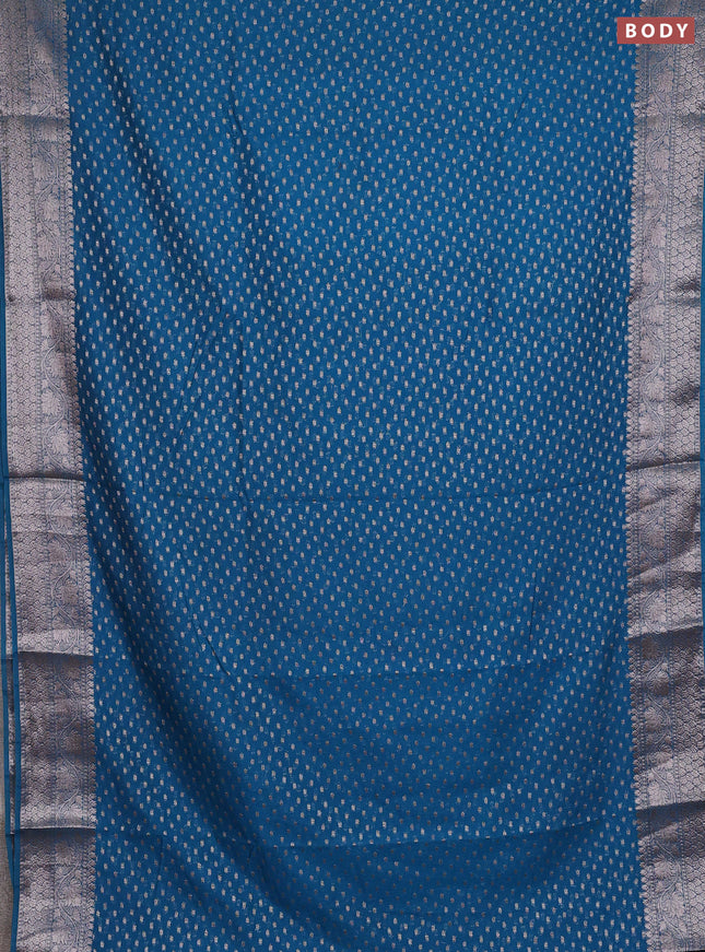 Semi chiniya silk saree cs blue with allover thread & zari woven buttas and woven border
