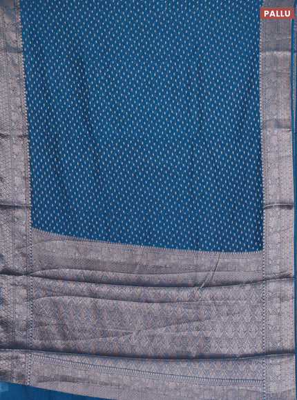 Semi chiniya silk saree cs blue with allover thread & zari woven buttas and woven border