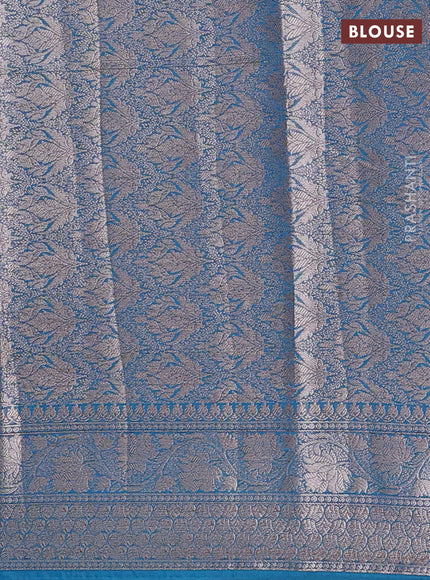 Semi chiniya silk saree cs blue with allover thread & zari woven buttas and woven border