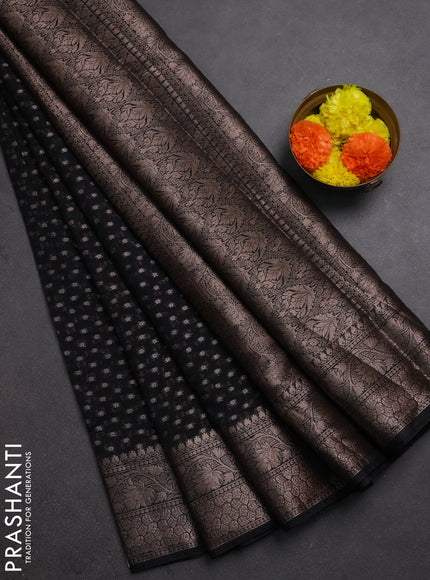Semi chiniya silk saree black with allover thread & zari woven buttas and woven border