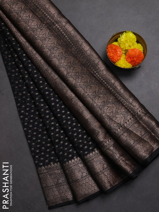 Semi chiniya silk saree black with allover thread & zari woven buttas and woven border