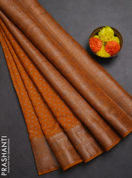 Semi chiniya silk saree mango yellow with allover thread & zari woven buttas and woven border