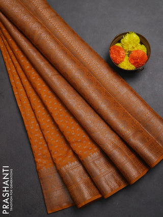 Semi chiniya silk saree mango yellow with allover thread & zari woven buttas and woven border