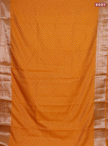 Semi chiniya silk saree mango yellow with allover thread & zari woven buttas and woven border