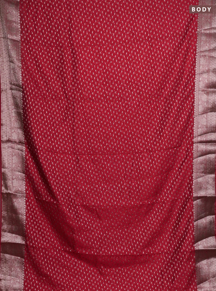 Semi chiniya silk saree red with allover thread & zari woven buttas and woven border