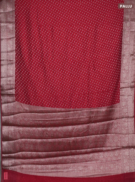 Semi chiniya silk saree red with allover thread & zari woven buttas and woven border