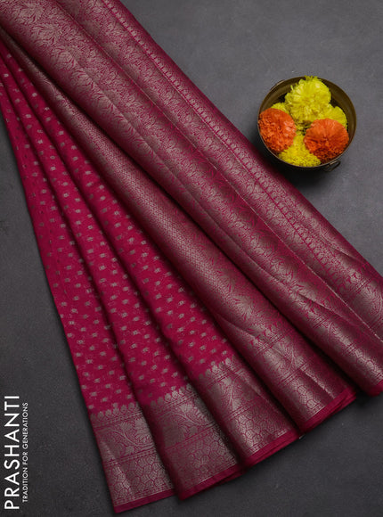 Semi chiniya silk saree pink with allover thread & zari woven buttas and woven border