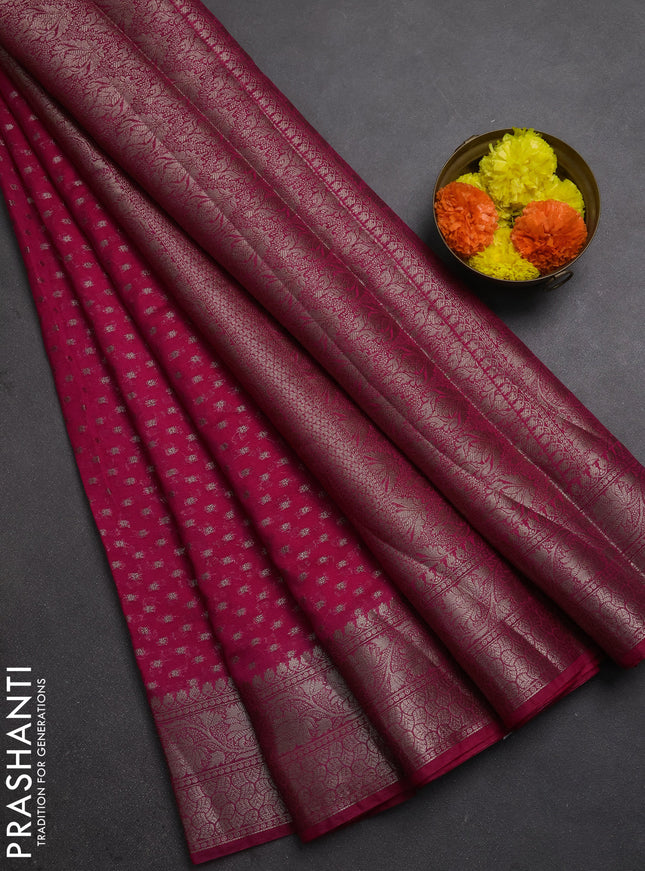 Semi chiniya silk saree pink with allover thread & zari woven buttas and woven border