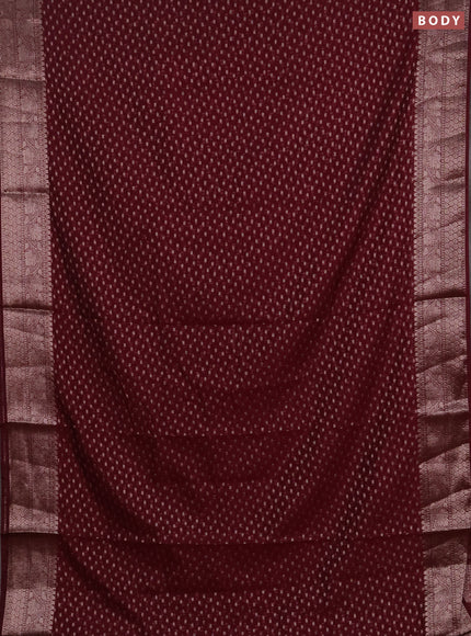 Semi chiniya silk saree wine shade with allover thread & zari woven buttas and woven border