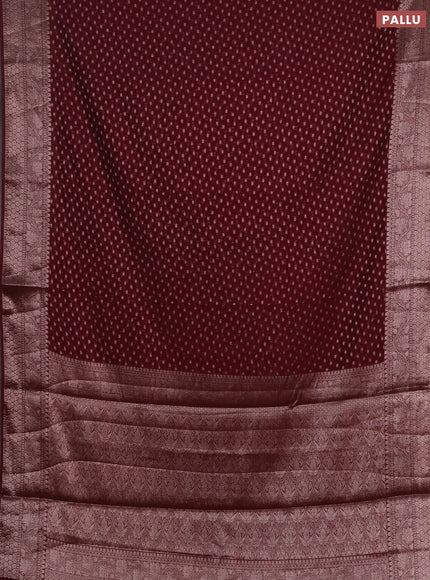 Semi chiniya silk saree wine shade with allover thread & zari woven buttas and woven border
