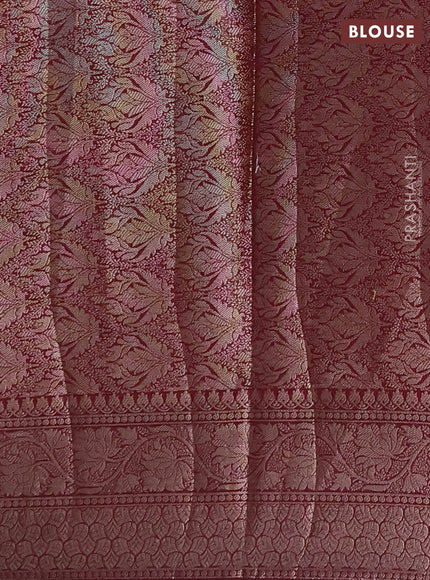 Semi chiniya silk saree wine shade with allover thread & zari woven buttas and woven border