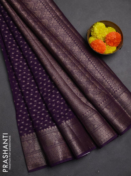 Semi chiniya silk saree purple with allover thread & zari woven buttas and woven border