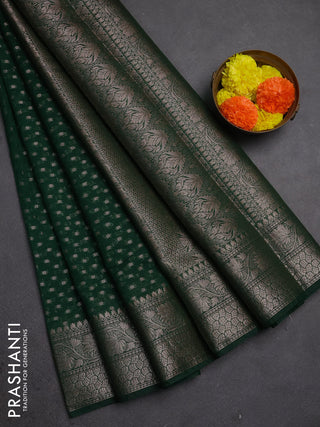 Semi chiniya silk saree dark green with allover thread & zari woven buttas and woven border