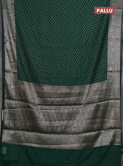 Semi chiniya silk saree dark green with allover thread & zari woven buttas and woven border