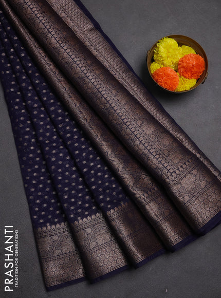 Semi chiniya silk saree navy blue with allover thread & zari woven buttas and woven border