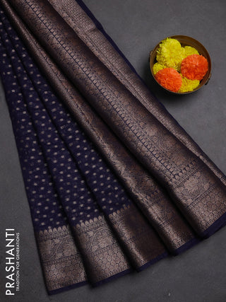 Semi chiniya silk saree navy blue with allover thread & zari woven buttas and woven border