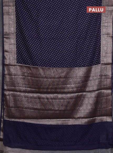 Semi chiniya silk saree navy blue with allover thread & zari woven buttas and woven border