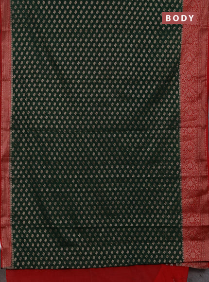 Semi chiniya silk saree bottle green and red with allover thread & zari weaves and woven border