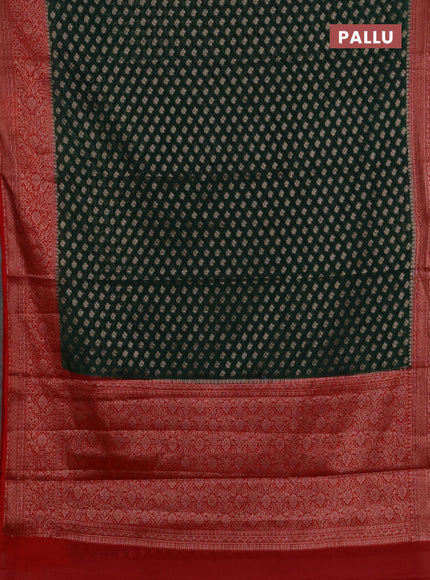 Semi chiniya silk saree bottle green and red with allover thread & zari weaves and woven border