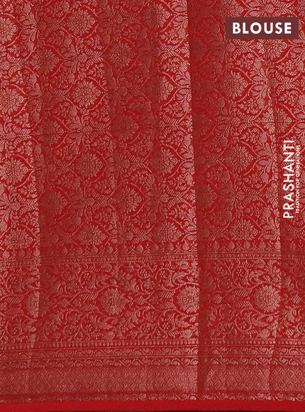 Semi chiniya silk saree bottle green and red with allover thread & zari weaves and woven border