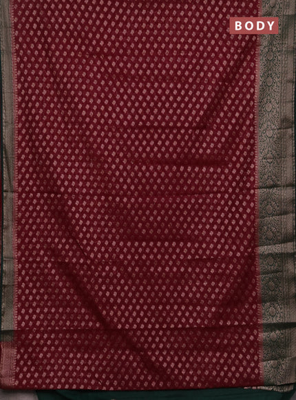 Semi chiniya silk saree maroon and bottle green with allover thread & zari weaves and woven border