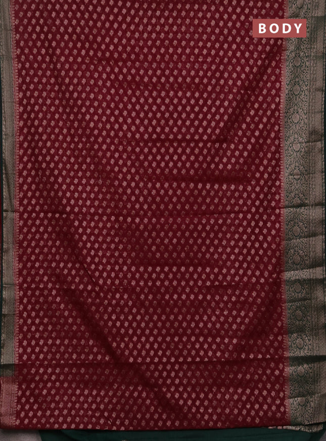 Semi chiniya silk saree maroon and bottle green with allover thread & zari weaves and woven border
