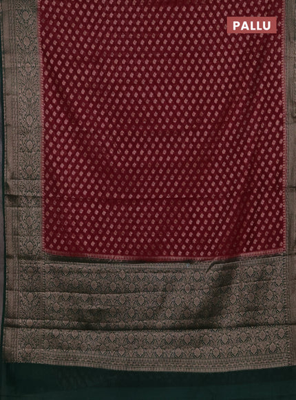 Semi chiniya silk saree maroon and bottle green with allover thread & zari weaves and woven border