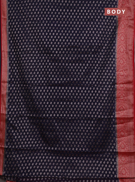 Semi chiniya silk saree navy blue and red with allover thread & zari weaves and woven border