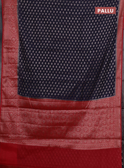 Semi chiniya silk saree navy blue and red with allover thread & zari weaves and woven border