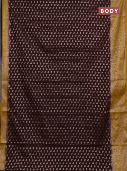 Semi chiniya silk saree coffee brown and dark mustard with allover thread & zari weaves and woven border
